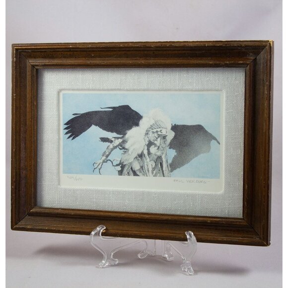 Paul VerBurg Signed Plains Indian Chief & Eagle Framed Print 409/600 - Picture 1 of 7